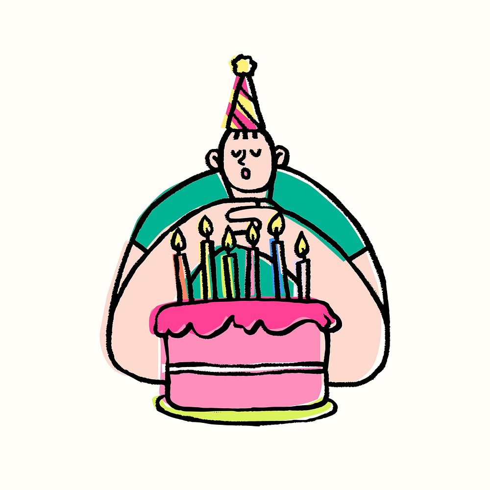 Man making birthday wish, party doodle graphic vector 