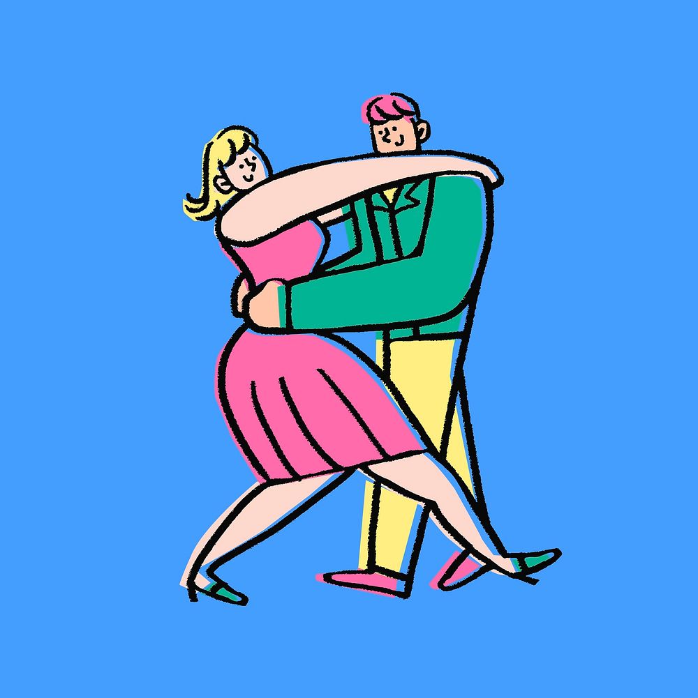 Romantic couple dancing, Valentine's cartoon characters illustration