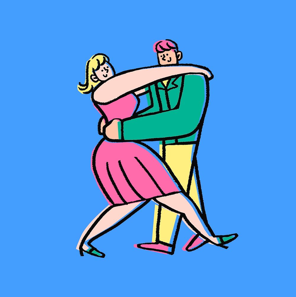 Romantic couple dancing, Valentine's cartoon characters illustration psd