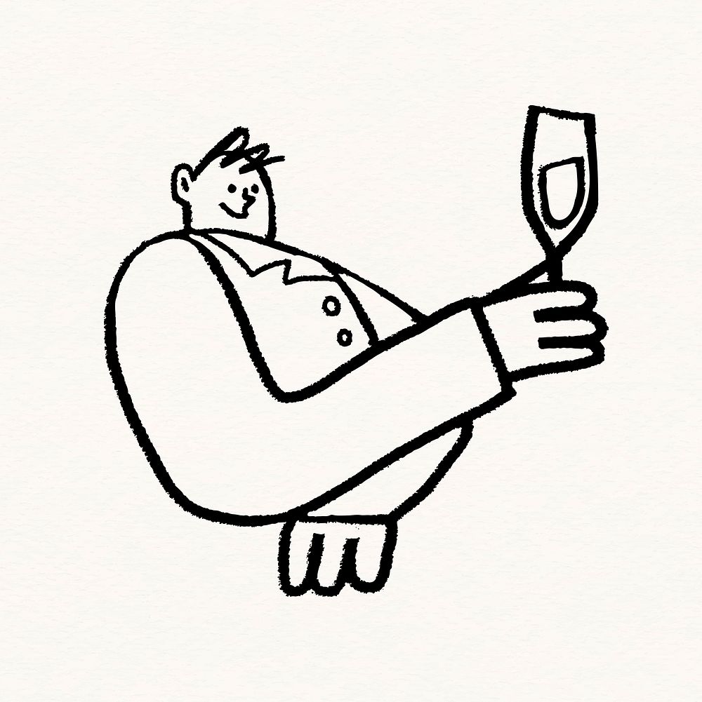 Man holding champagne glass, doodle illustration collage element