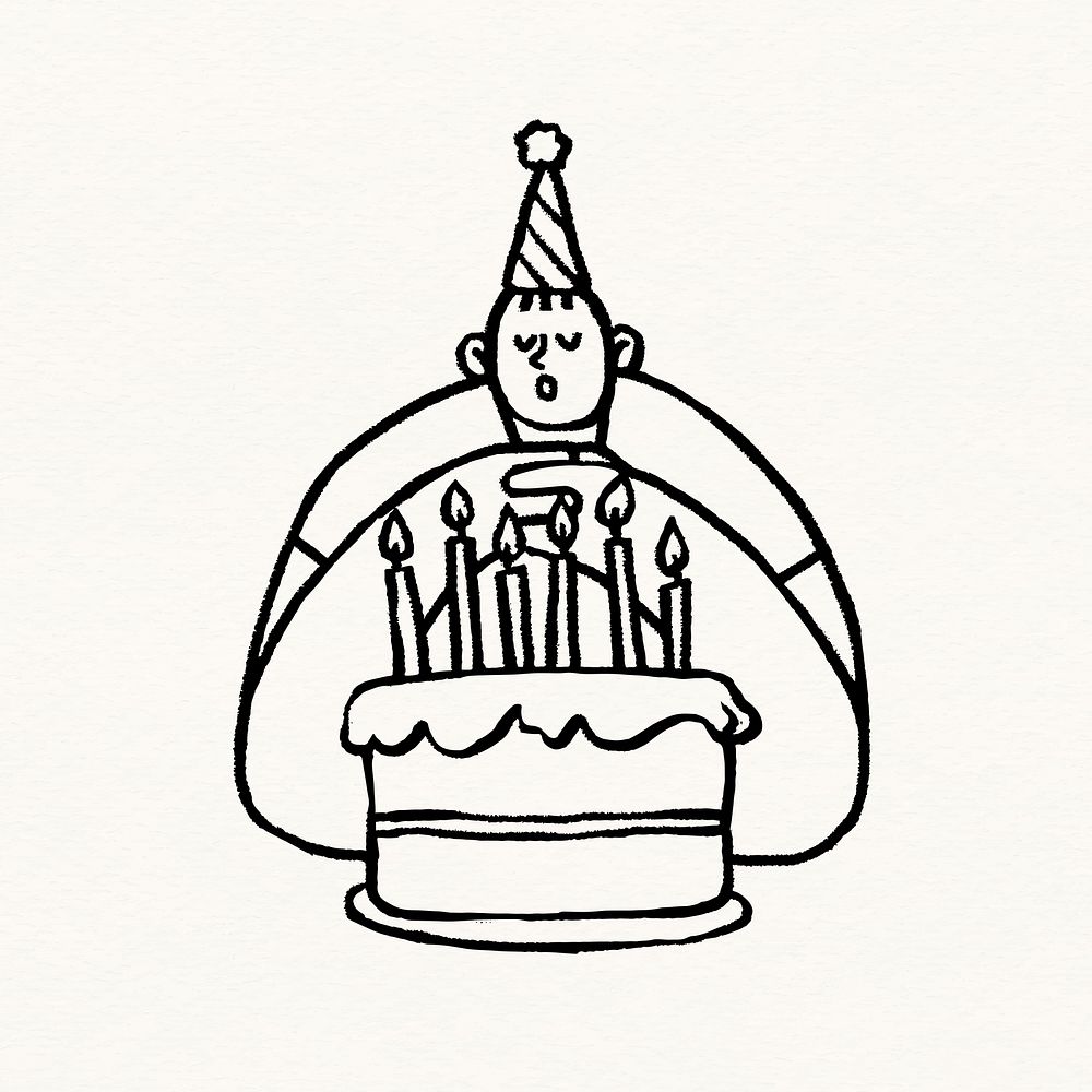 Man making birthday wish, party doodle graphic psd