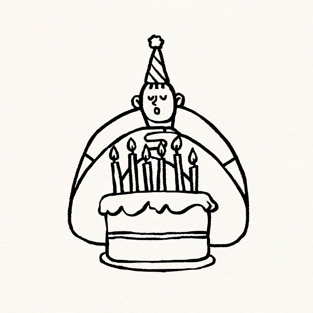 Man making birthday wish, party doodle graphic vector 