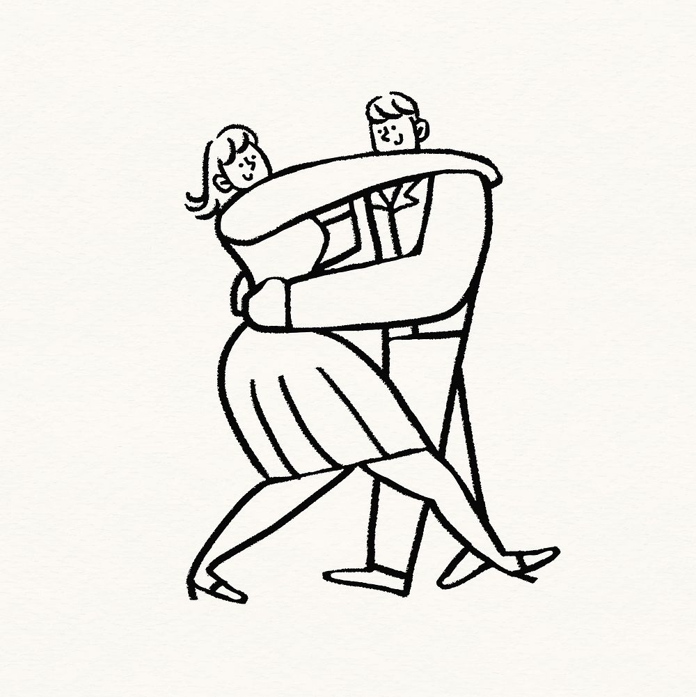 Romantic couple dancing, Valentine's cartoon characters illustration psd