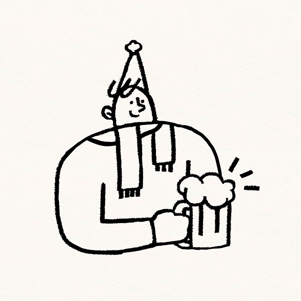 Man holding beer glass, festive party character illustration