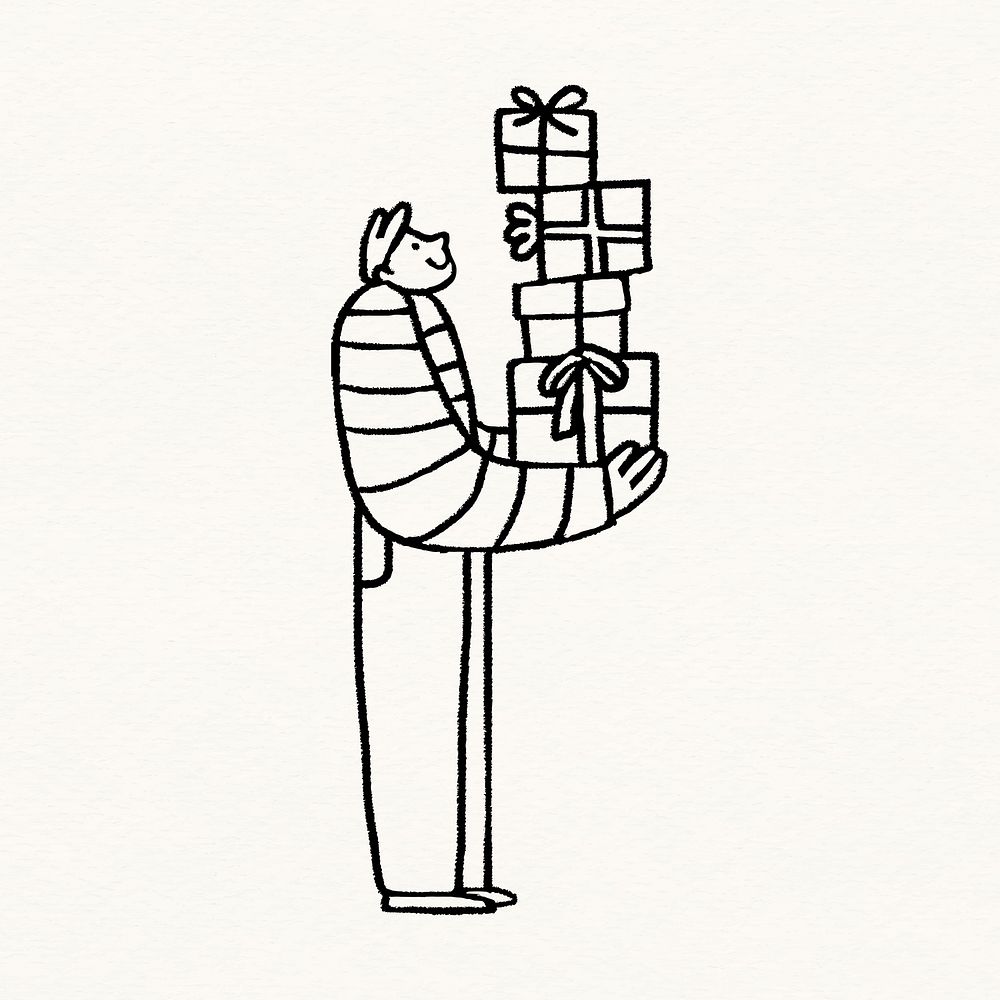 Man holding boxes clipart, birthday cartoon illustration psd