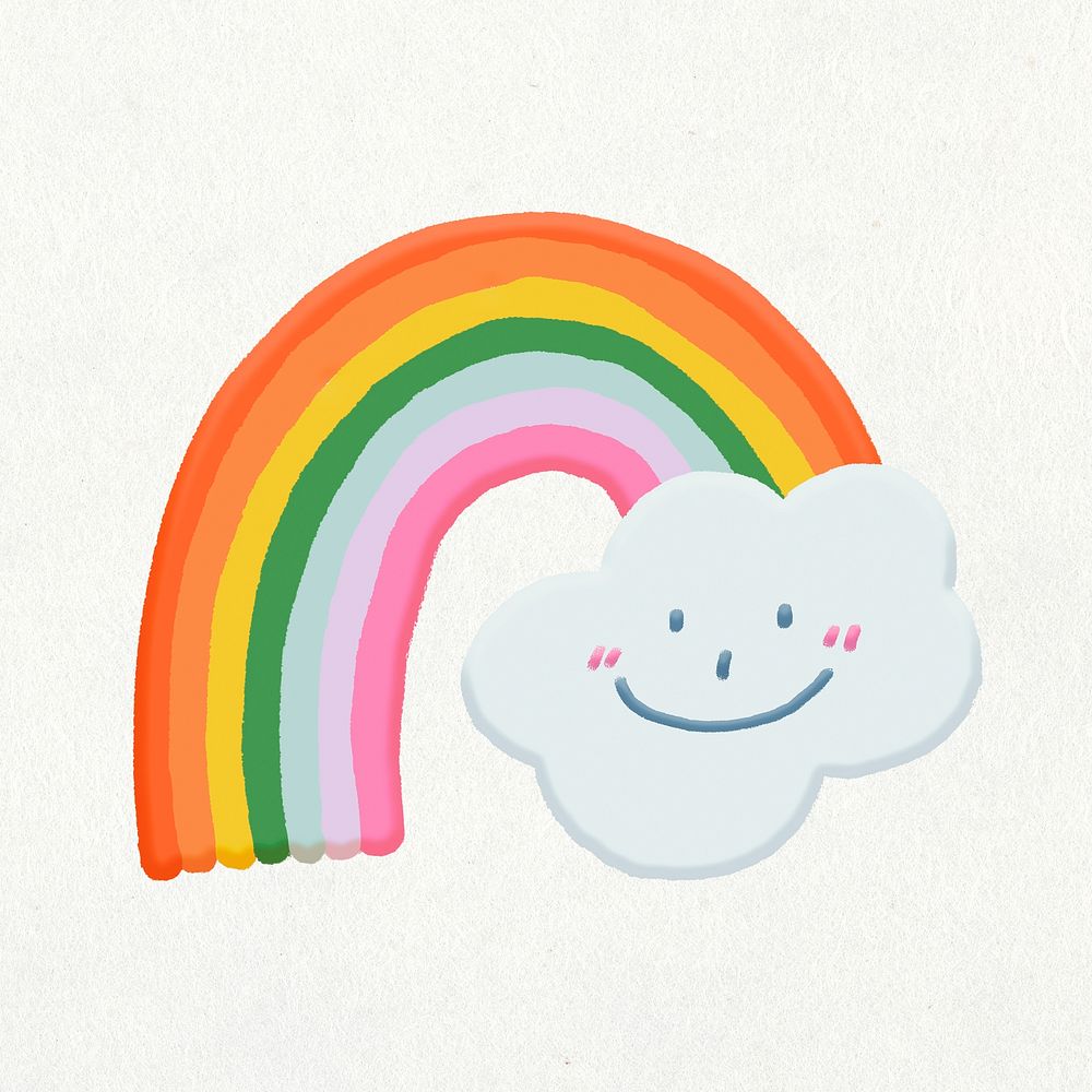 Rainbow doodle, cute emoji collage element, illustration