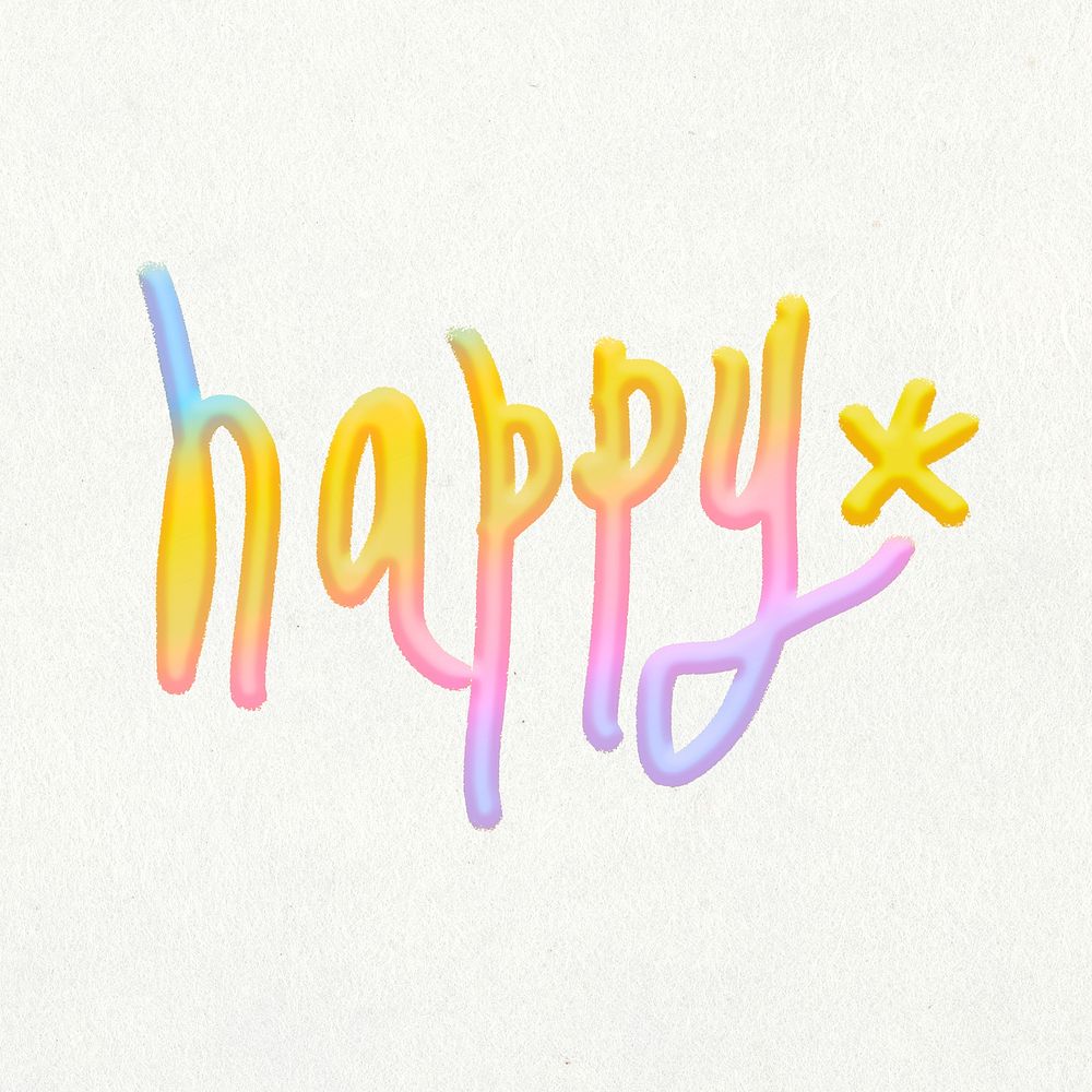 Doodle happy text collage element, cute emoji psd
