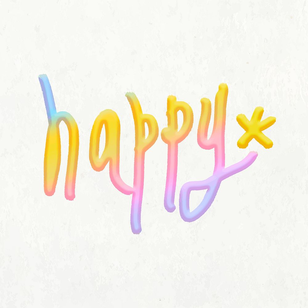 Doodle happy text collage element, cute emoji vector