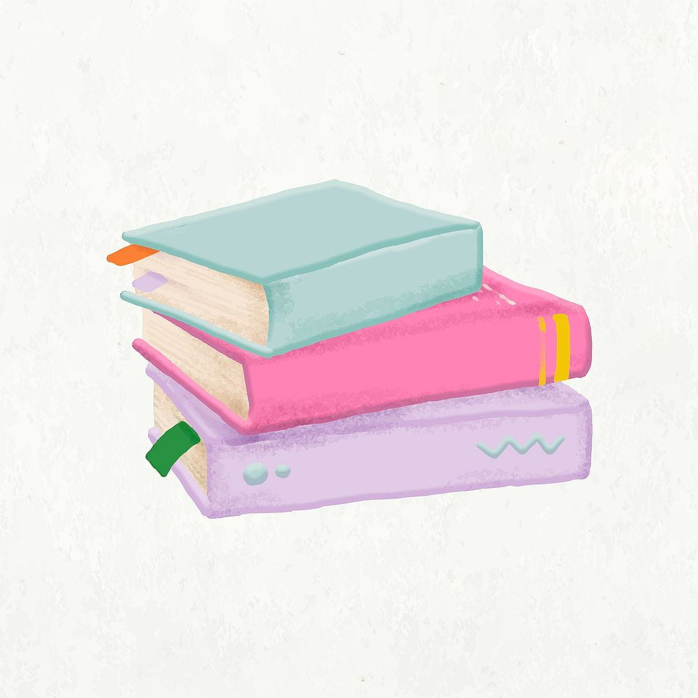 Aesthetic stacked books sticker, education collage element vector
