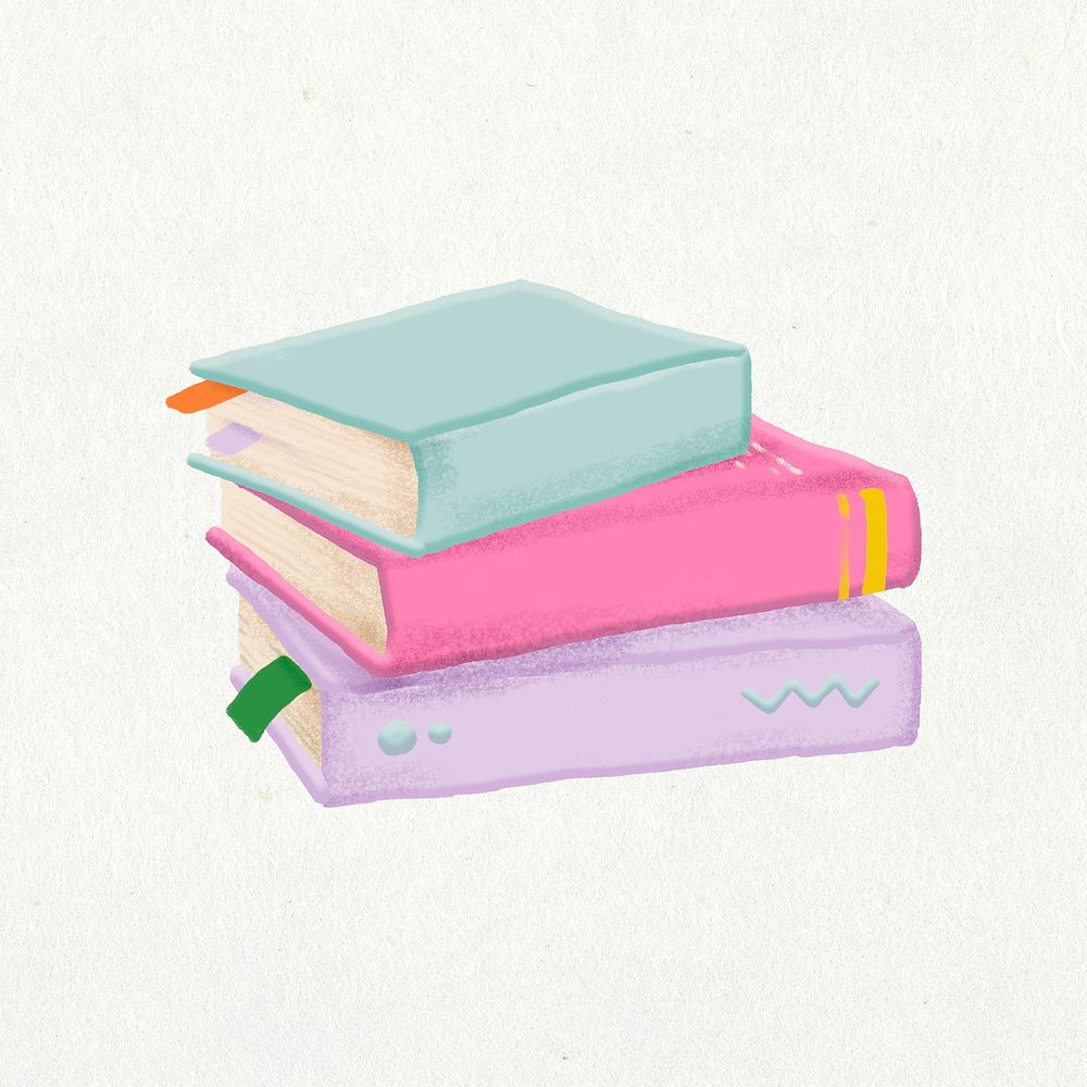 Aesthetic stacked books sticker, education collage element psd