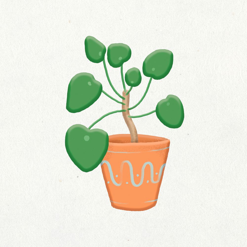 Doodle plant collage element, cute emoji psd