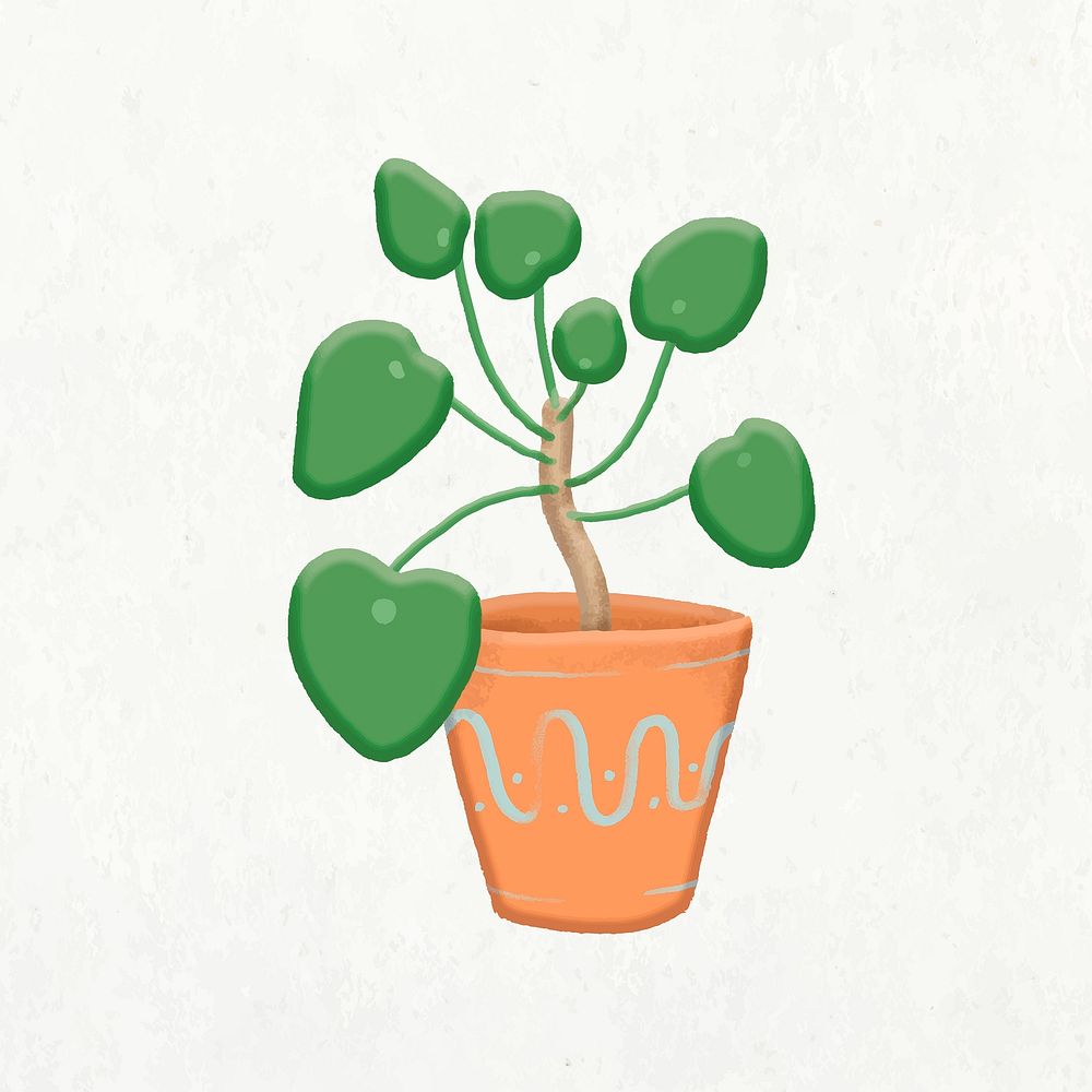 Doodle plant collage element, cute emoji vector
