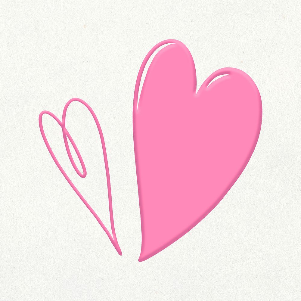 Doodle pink hearts collage element, cute emoji psd