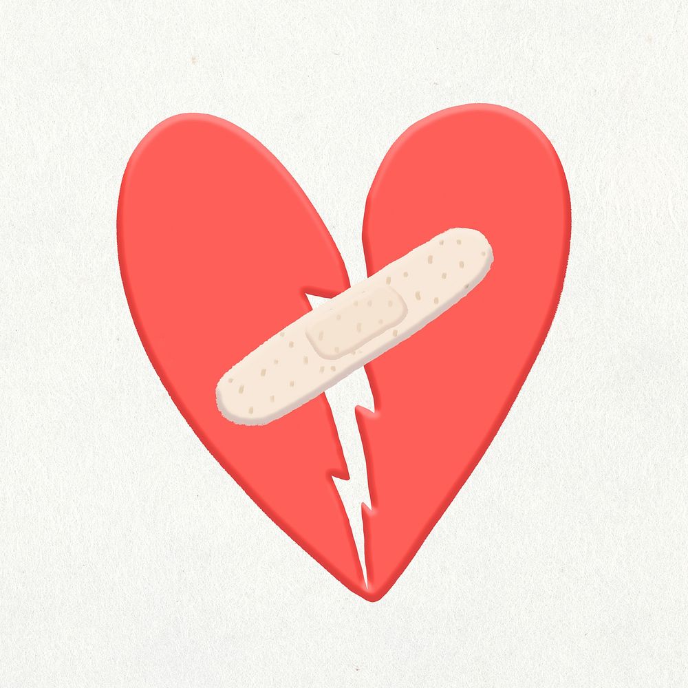 Bandage heart doodle, cute emoji collage element, illustration