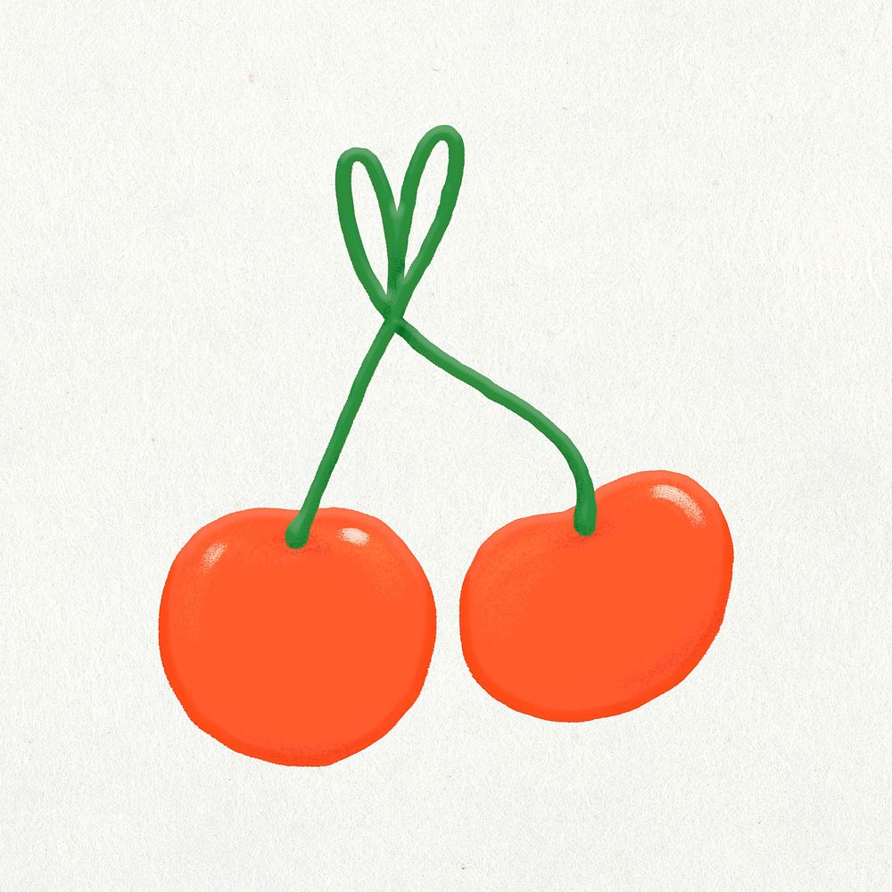 Doodle cherries collage element, cute emoji psd