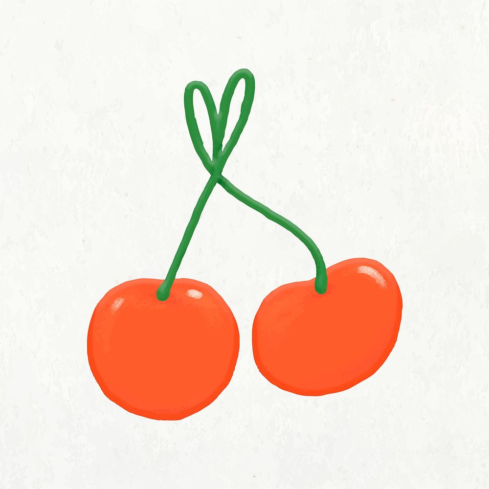 Doodle cherries collage element, cute emoji vector