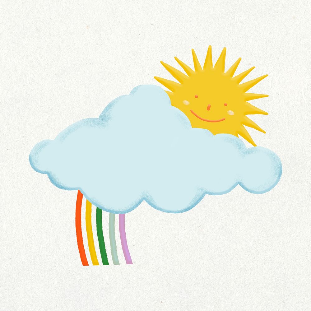 Aesthetic rainbow cloud sticker, weather collage element psd
