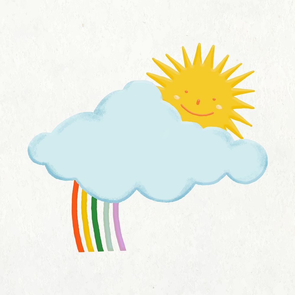 Aesthetic rainbow cloud sticker, weather collage element vector