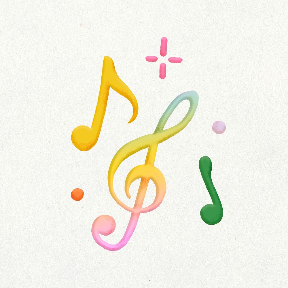 Doodle musical notes collage element, cute emoji psd