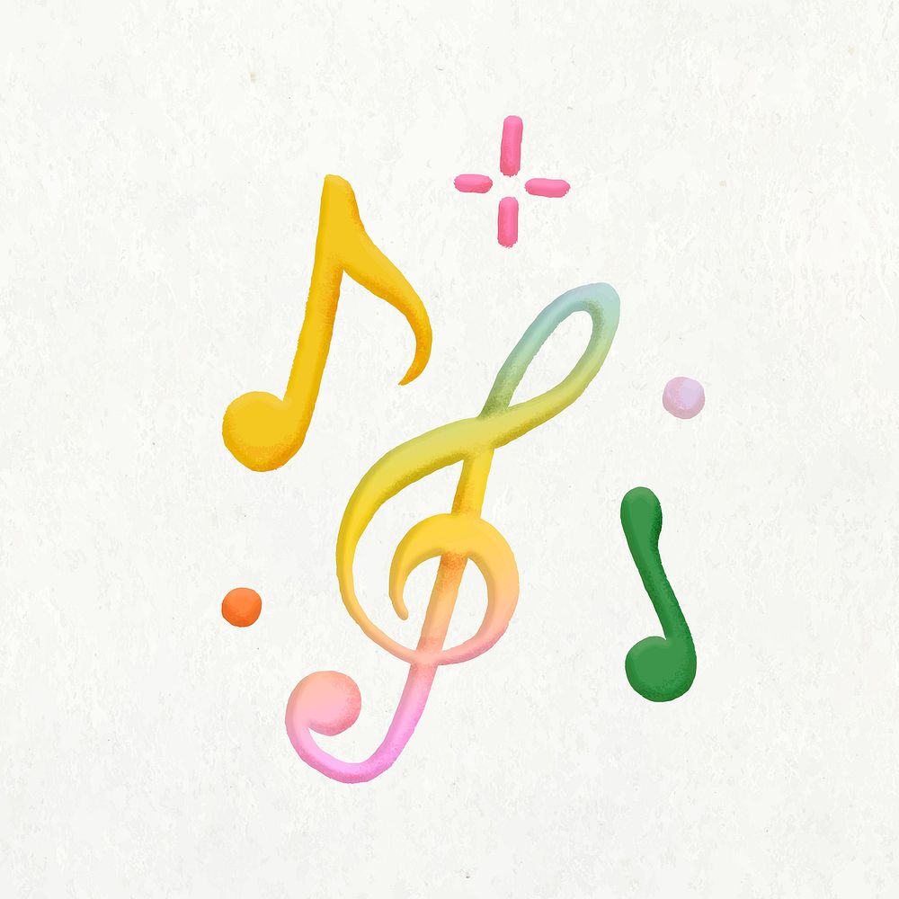 Doodle musical notes collage element, cute emoji vector