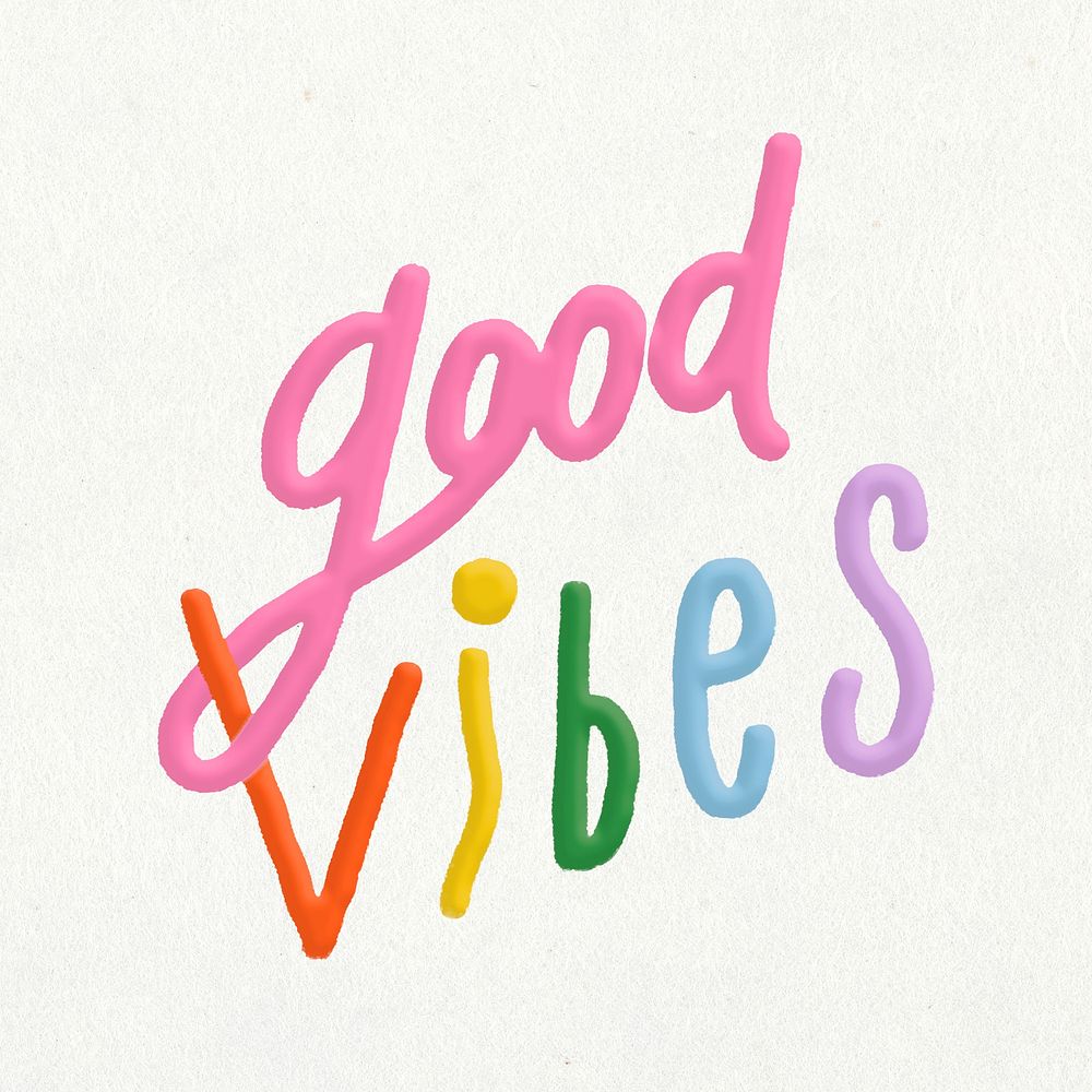 Good vibes text sticker, positivity, lifestyle emoji design element psd