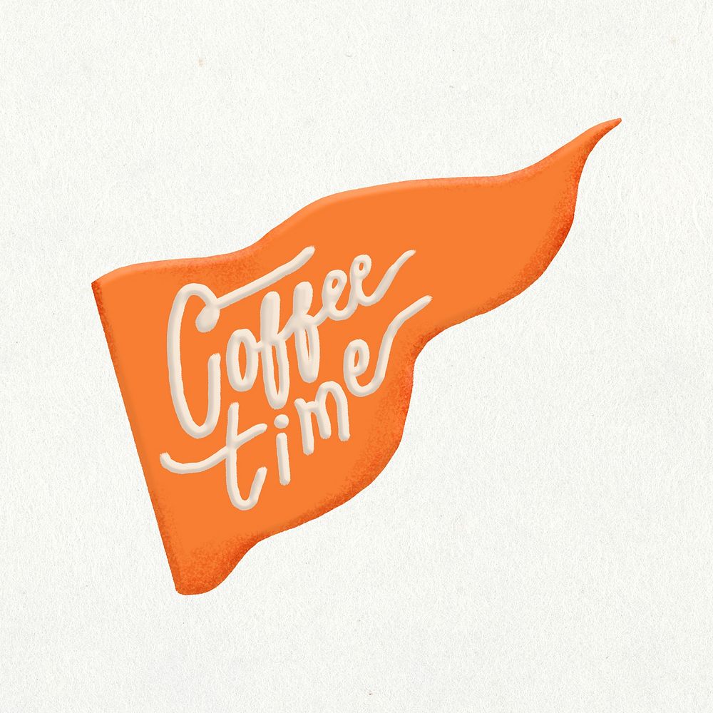 Coffee time flag sticker, food, lifestyle emoji design element psd