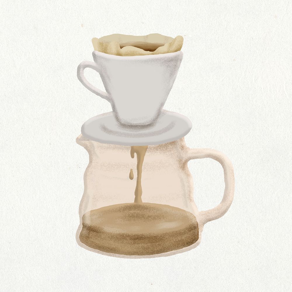 Drip coffee doodle, cute emoji collage element, illustration