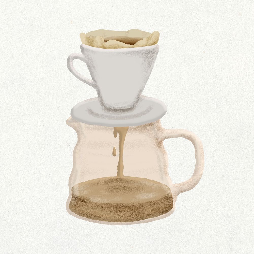 Doodle drip coffee collage element, cute emoji psd