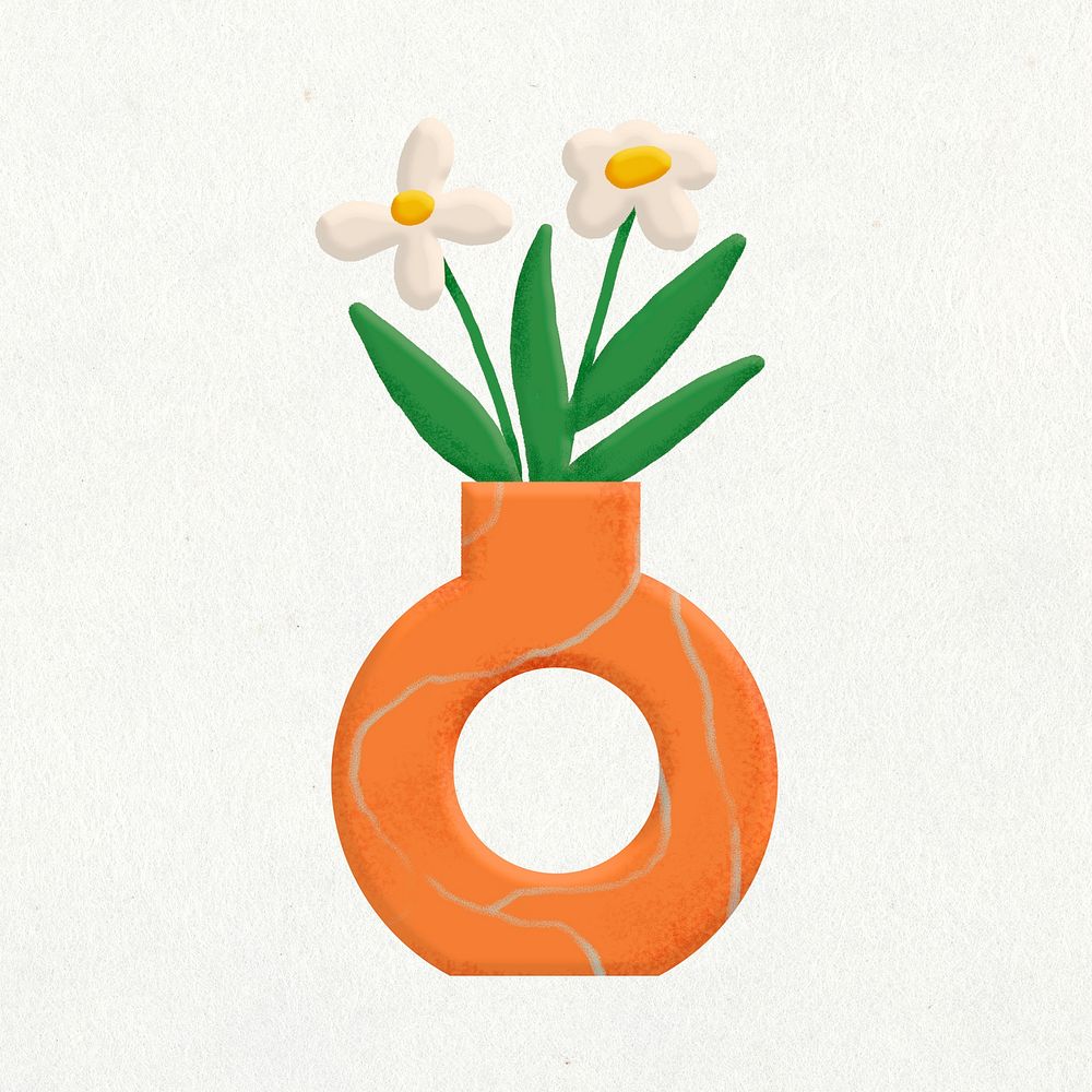 Flower in vase doodle, cute emoji collage element, illustration