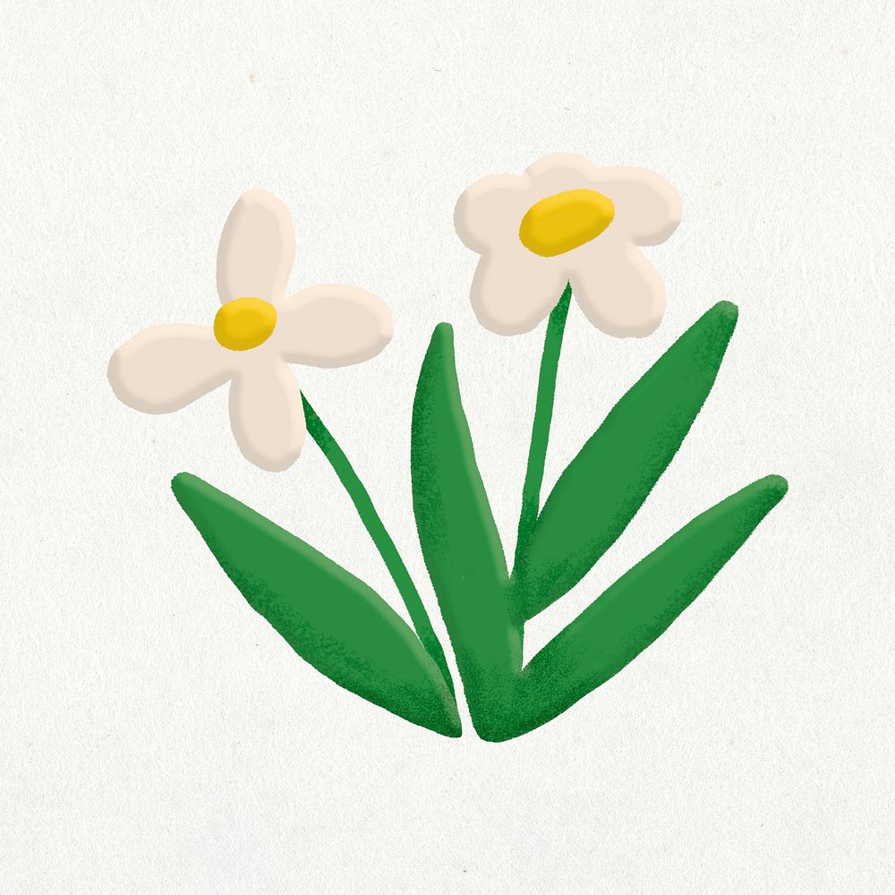 Flowers doodle, cute emoji collage element, illustration
