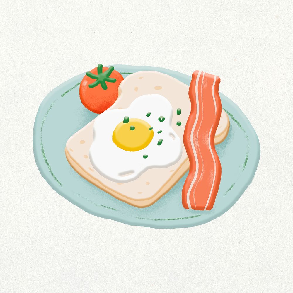 Doodle breakfast collage element, cute emoji psd