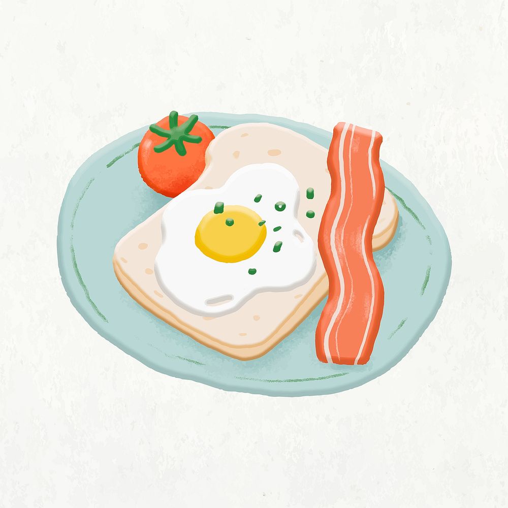 Doodle breakfast collage element, cute emoji vector