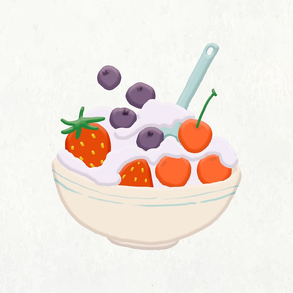 Doodle fruit yogurt collage element, cute emoji vector