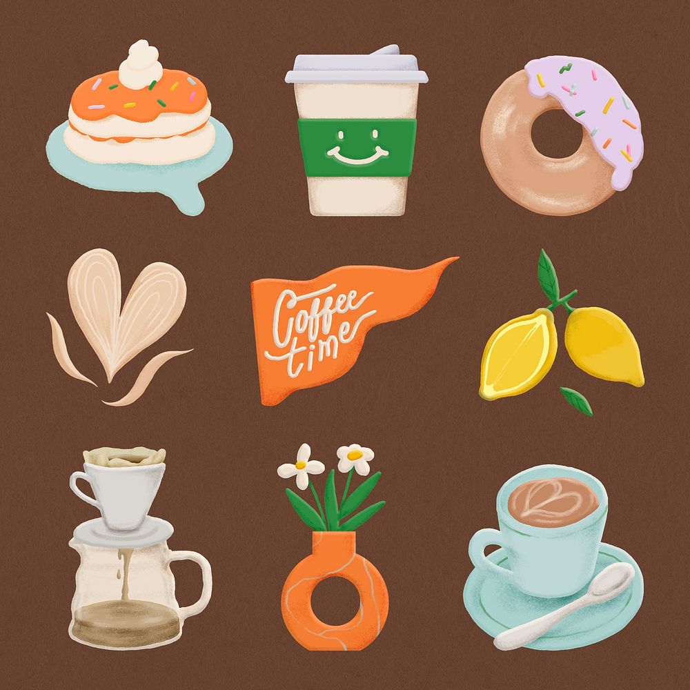 Cute doodle lifestyle sticker set, emoji collage element psd