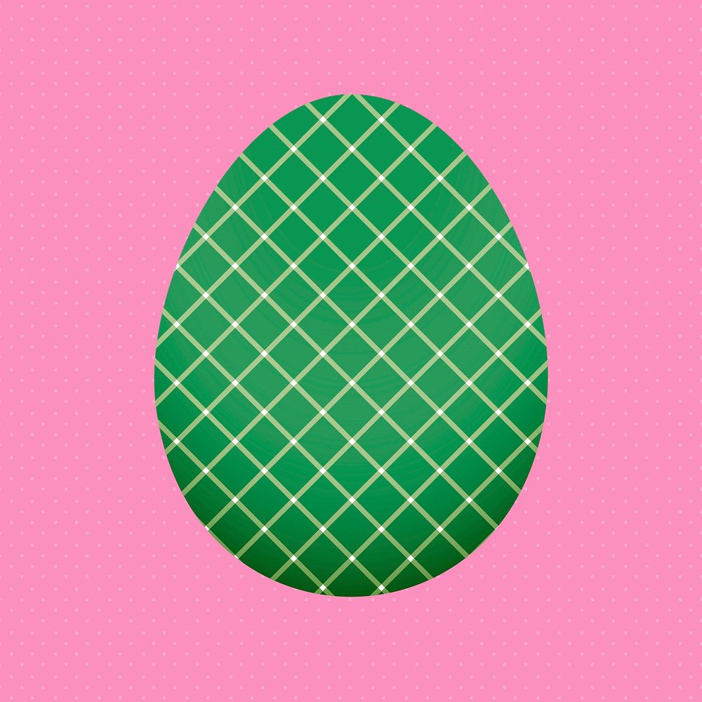 Green Easter egg sticker, grid pattern in festive design vector