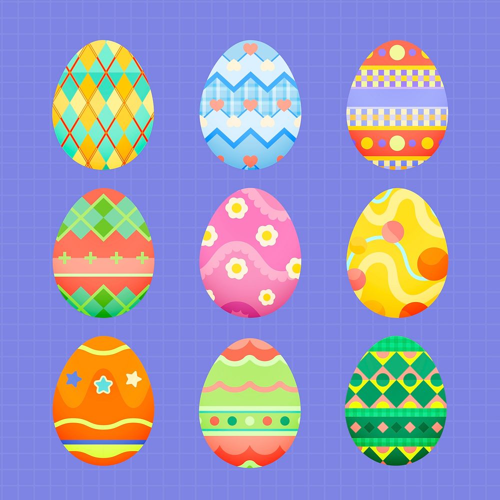 Abstract Easter eggs sticker, colorful pattern design psd set