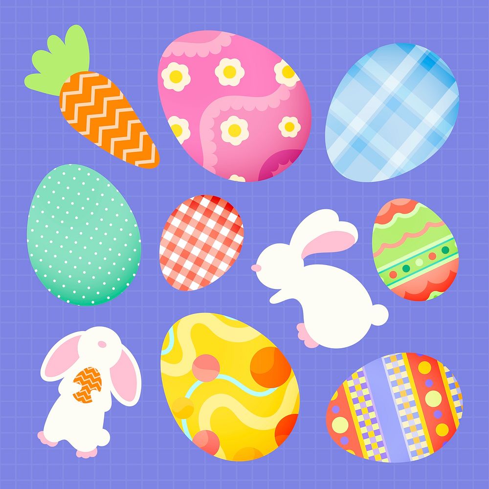 Festive Easter stickers, cute patterns psd collection