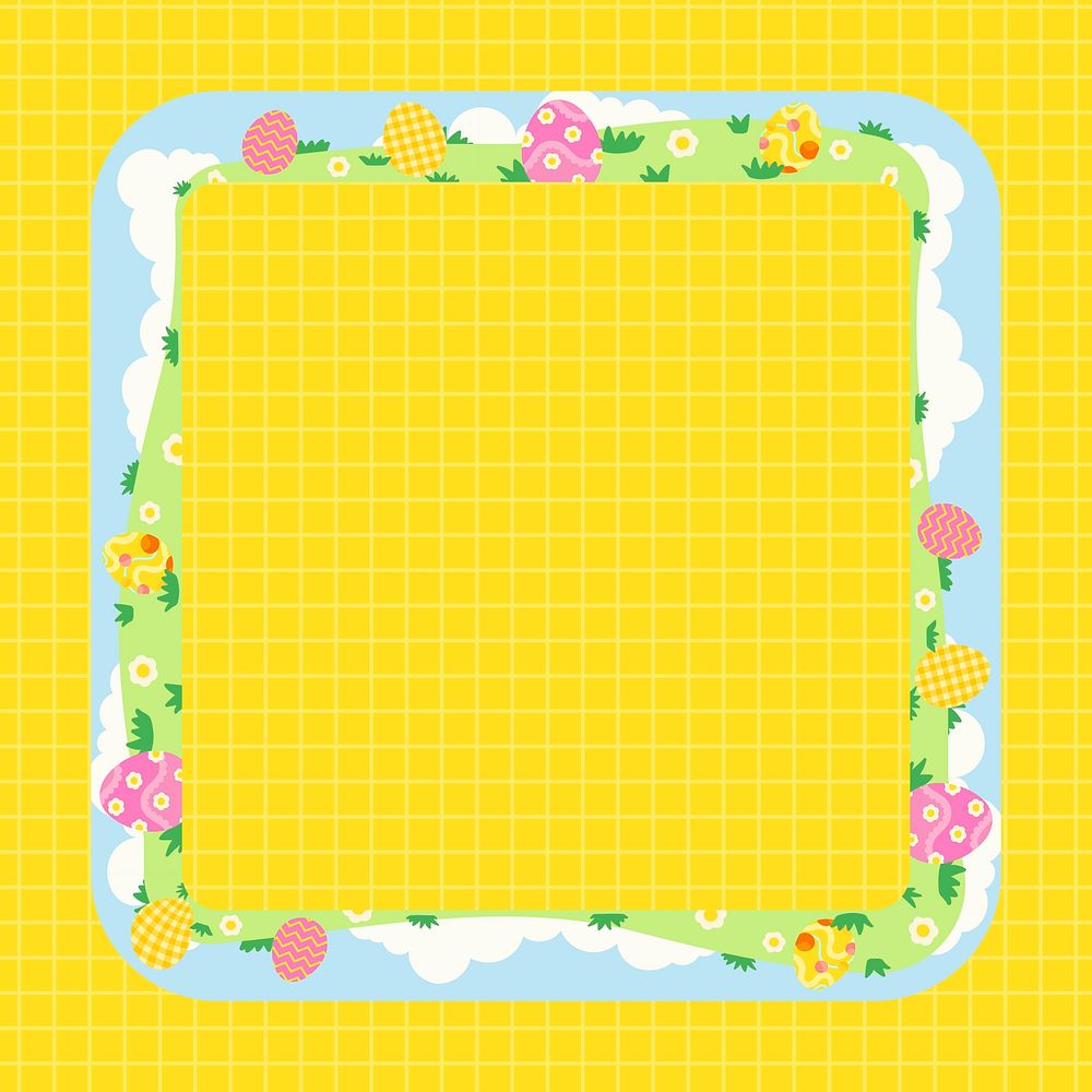 Cute Easter frame background, yellow grid pattern for kids