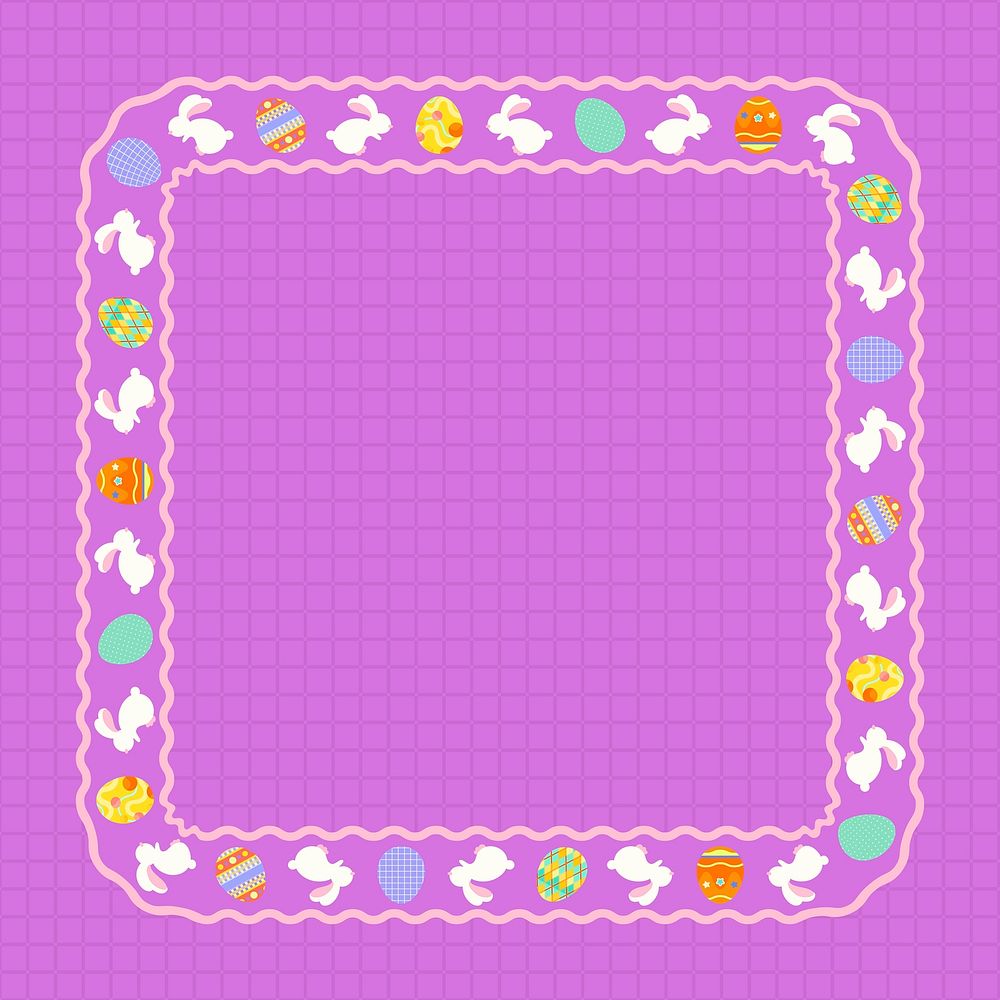 Cute Easter frame background, purple grid pattern for kids