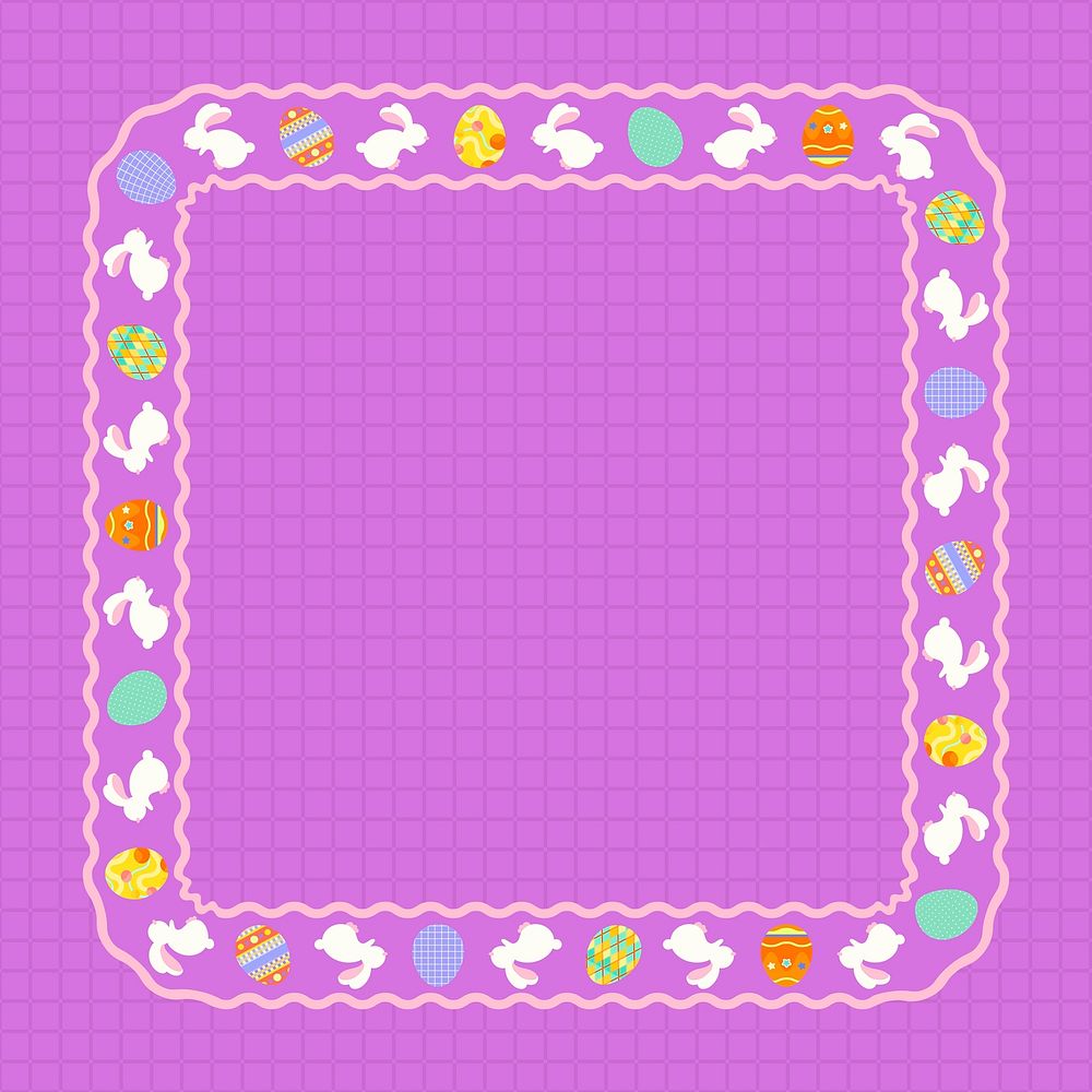 Cute Easter frame background, purple grid pattern for kids psd