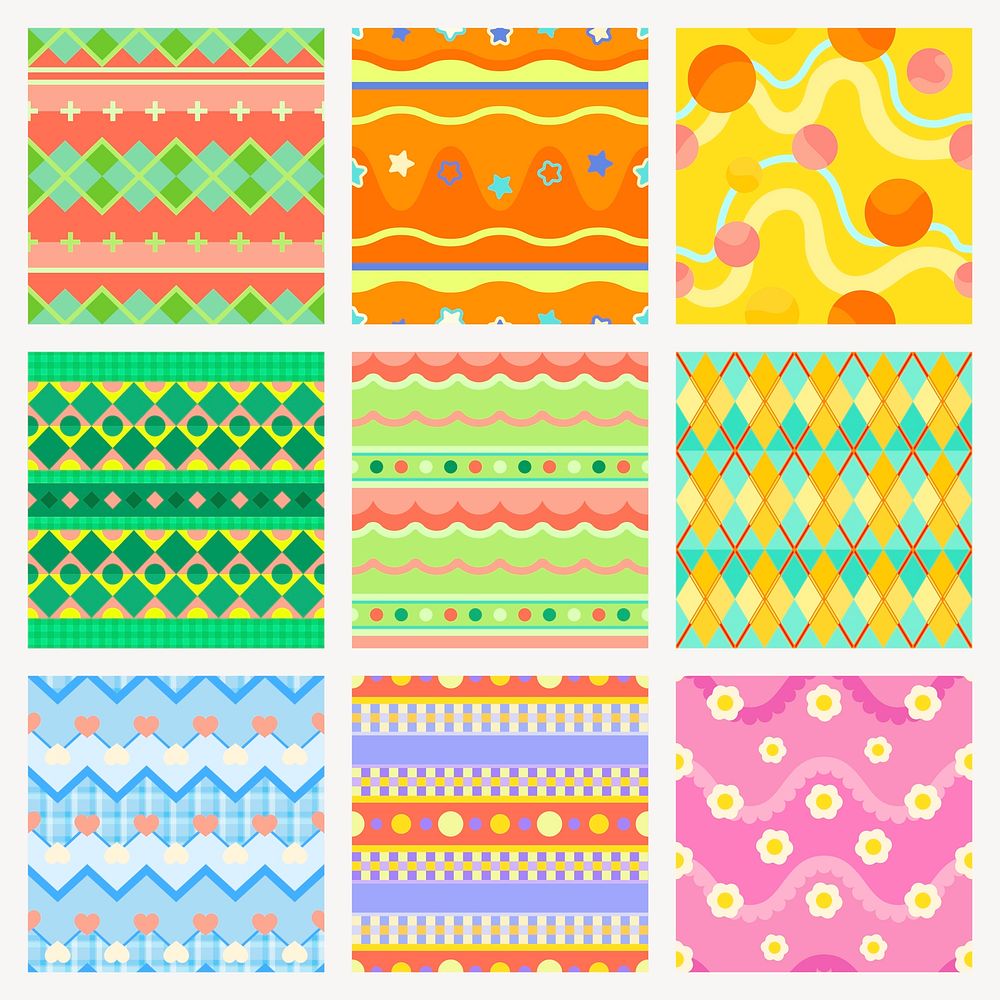 Abstract pattern background, colorful cute psd set