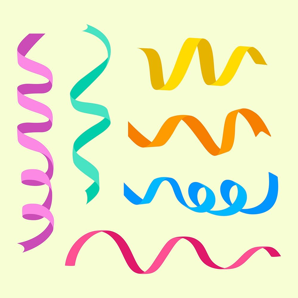 Colorful party ribbons sticker set, Free Vector rawpixel
