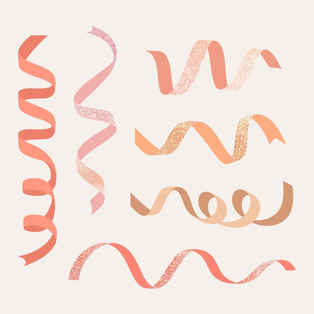 Pastel glitter party ribbons sticker set, vector