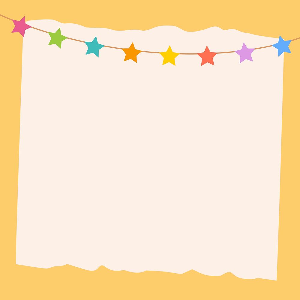 Yellow frame background, stars party flag, celebration design vector