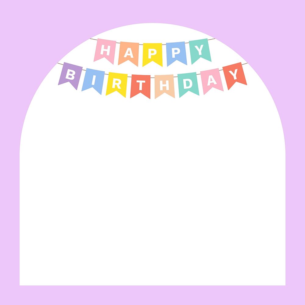 Arched purple birthday party frame background, vector