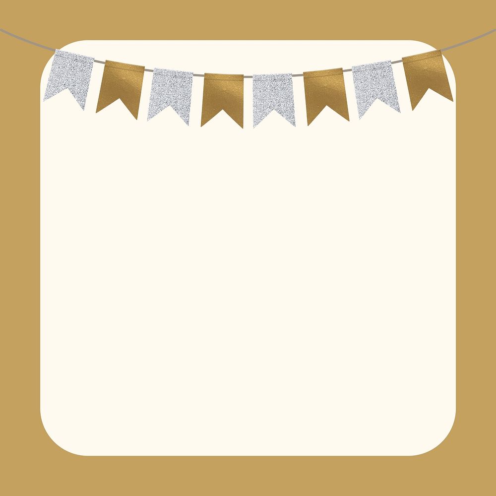 Square party banner frame background, gold, silver, party design, vector