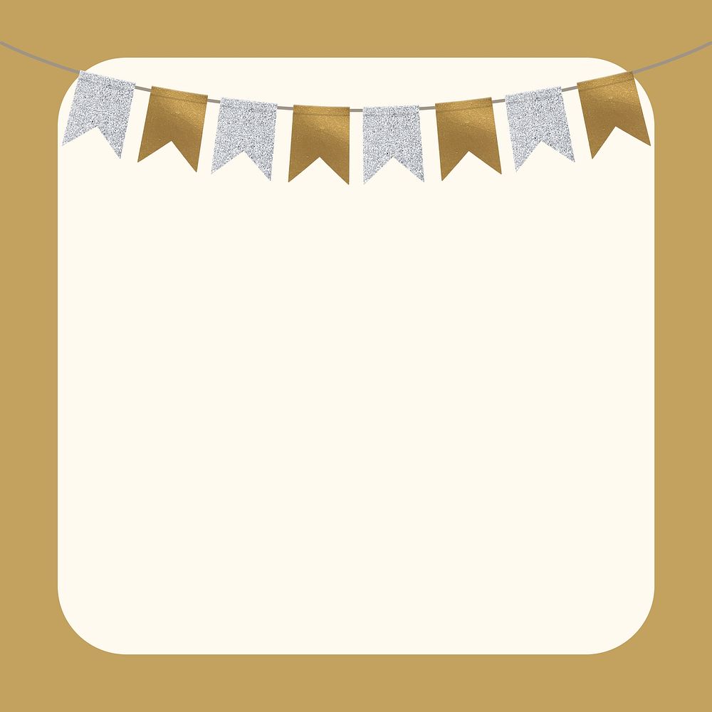 Square party flag frame background, gold, silver, party design, psd
