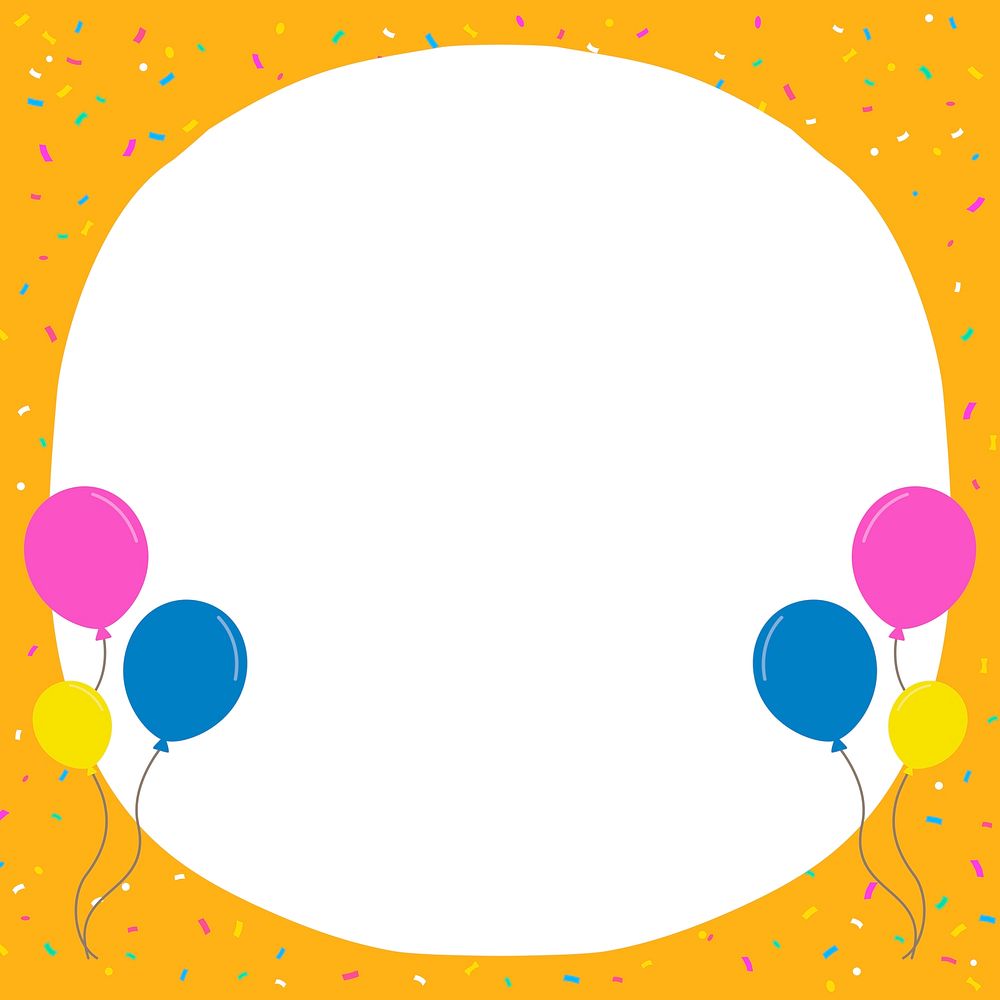 Orange frame background, confetti, balloons, celebration design psd