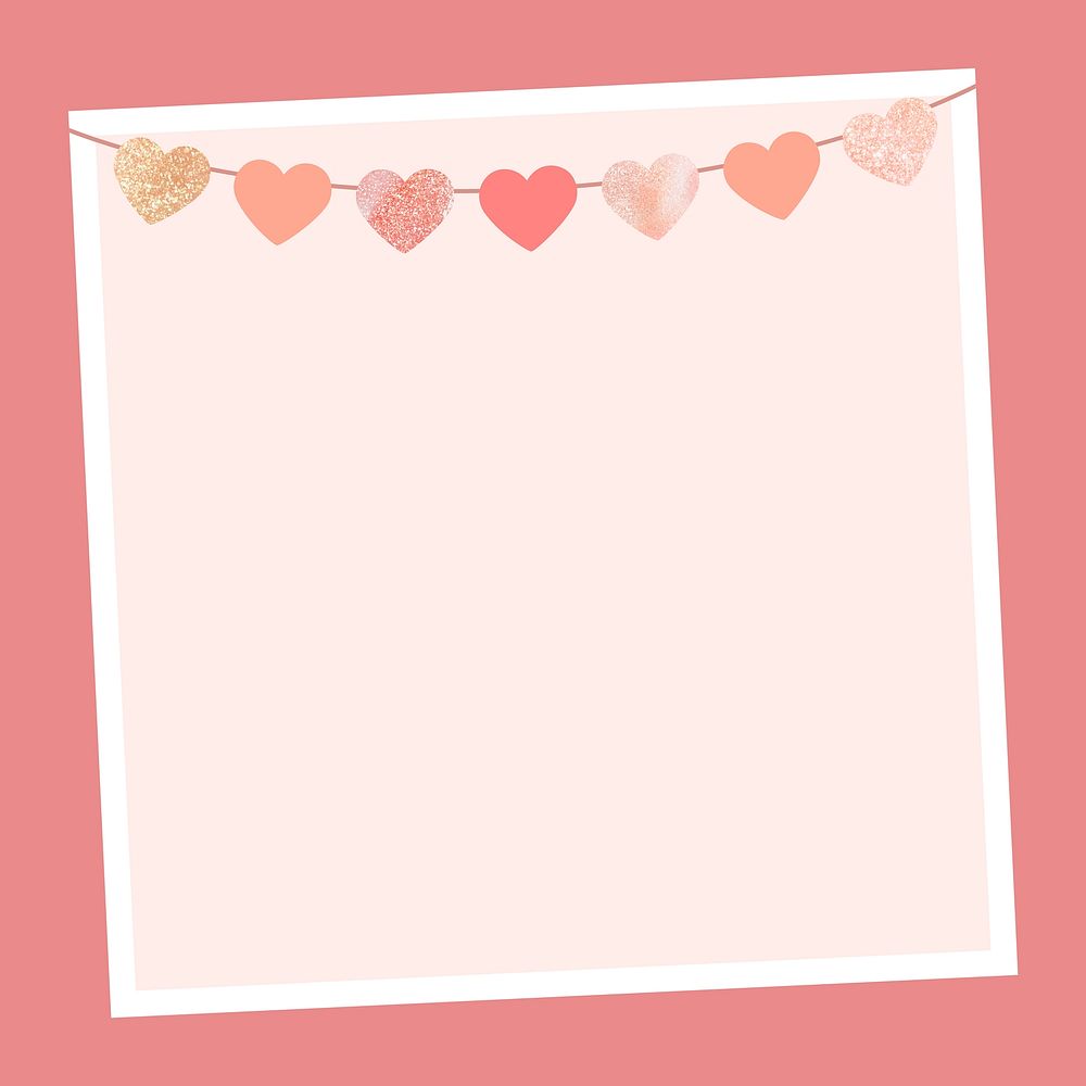 Glitter hearts banner frame background, valentines design