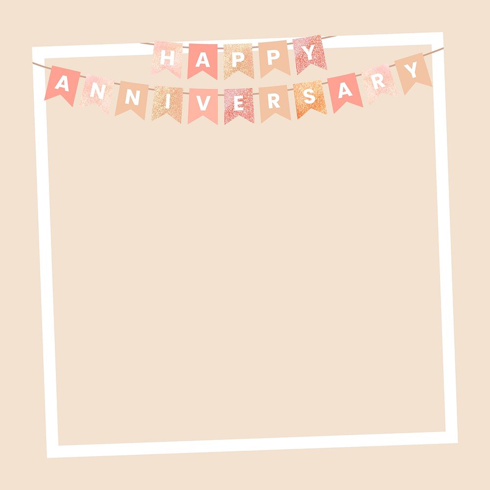 Square pastel anniversary frame background, psd